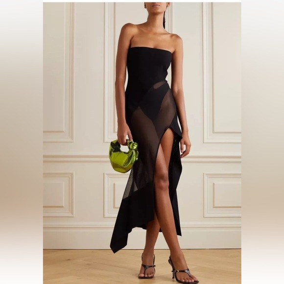 MUGLER Illusion Strapless Crepe De Chine And Tulle Mesh Cut Out Dress Medium - Picture 1 of 17